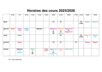 horaire des cours saison 2025/2026